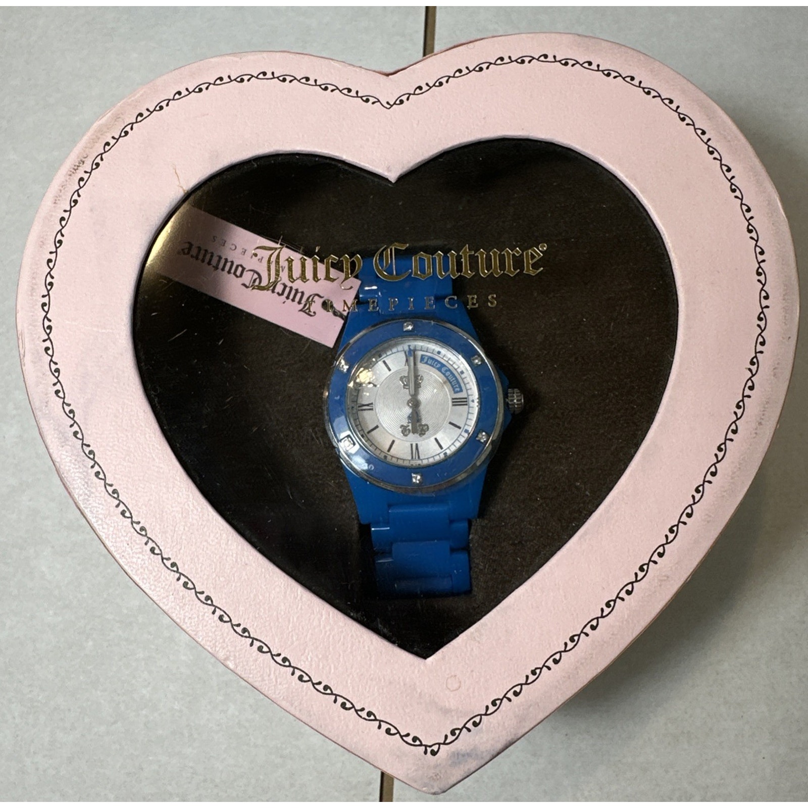 Rare New Juicy Couture Watch Women 36mm Blue White Dial Bling Bezel Nwt In Box